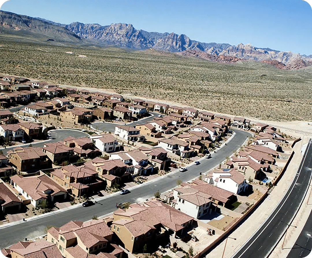 Suburban neighborhood in desert landscape