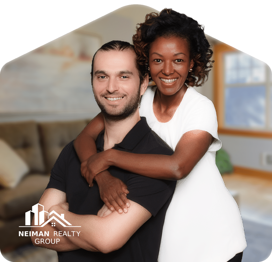 Couple posing together in home